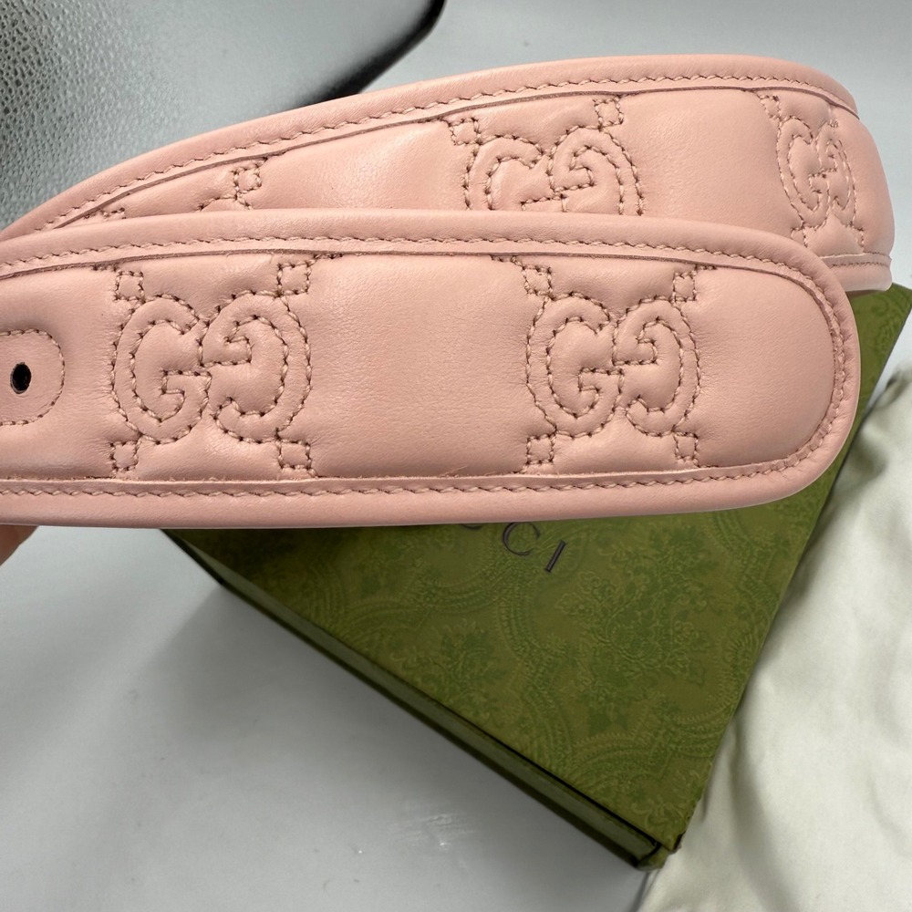 Gucci Pink GG Marmont Leather Belt 85/34 Gold Double G Buckle Embossed Logo - Picture 10 of 14